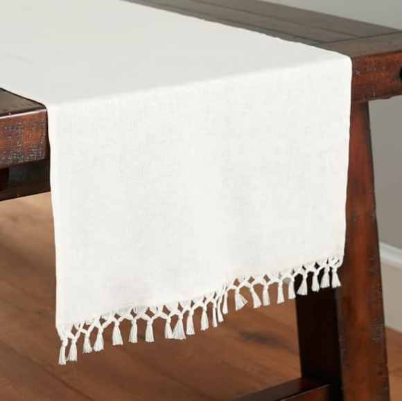 Pottery Barn Fringed Linen Knotted Table Runner 🍂 - Picture 2 of 3